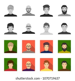 The appearance of the young guy, the face of a bald man with a mustache in his glasses. Face and appearance set collection icons in monochrome,flat style vector symbol stock illustration web.