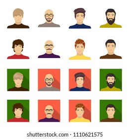 The appearance of the young guy, the face of a bald man with a mustache in his glasses. Face and appearance set collection icons in cartoon,flat style vector symbol stock illustration web.