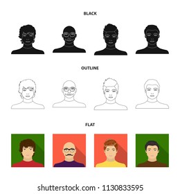 The appearance of the young guy, the face of a bald man with a mustache in his glasses. Face and appearance set collection icons in black,flat,outline style vector symbol stock illustration web.