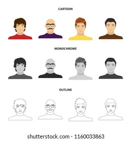 The appearance of the young guy, the face of a bald man with a mustache in his glasses. Face and appearance set collection icons in cartoon,outline,monochrome style vector symbol stock illustration