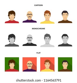 The appearance of the young guy, the face of a bald man with a mustache in his glasses. Face and appearance set collection icons in cartoon,flat,monochrome style vector symbol stock illustration web.