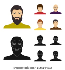 The appearance of the young guy, the face of a bald man with a mustache in his glasses. Face and appearance set collection icons in cartoon,black style vector symbol stock illustration web.
