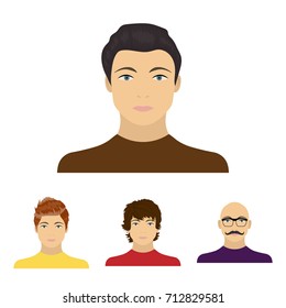 The appearance of the young guy, the face of a bald man with a mustache in his glasses. Face and appearance set collection icons in cartoon style vector symbol stock illustration web.