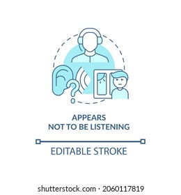 Appears not to be listening concept icon. Inattentive sign abstract idea thin line illustration. Poor skills. Auditory processing disorder. Vector isolated outline color drawing. Editable stroke