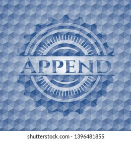 Append blue emblem or badge with abstract geometric polygonal pattern background. Vector Illustration. Detailed.