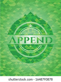 Append green emblem with triangle mosaic background. Vector Illustration. Detailed.