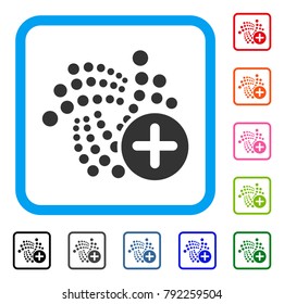 Append Iota icon. Flat gray pictogram symbol inside a blue rounded square. Black, grey, green, blue, red, orange color additional versions of append iota vector.