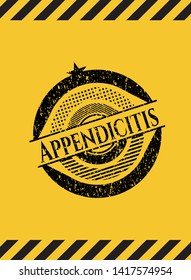 Appendicitis black grunge emblem with yellow background. Vector Illustration. Detailed.