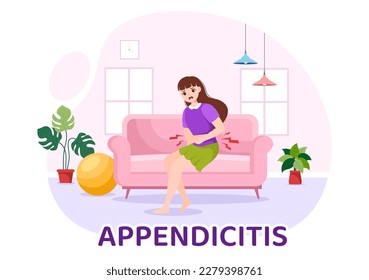 Appendicitis Illustration mit Entzündungen im Anhang und Treatment in Healthcare Flache Cartoon Hand gezeichnet für Landing-Page-Vorlagen