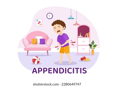 Appendicitis Illustration with Kids Inflammation of the Appendix and Stomach Treatment in Healthcare Cartoon Hand Drawn for Landing Page Templates