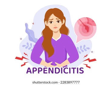 Appendicitis Ilustración con niños Inflamación del Apéndice y Tratamiento del Estómago en la Mano de Caricatura Sanitaria Dibujada para Plantillas de Página de Aterrizaje