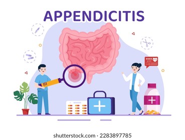 Appendicitis Illustration with Kids Inflammation of the Appendix and Stomach Treatment in Healthcare Cartoon Hand Drawn for Landing Page Templates