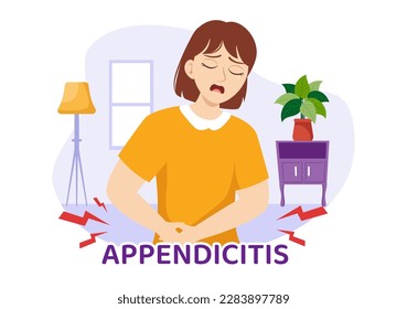Appendicitis Ilustración con niños Inflamación del Apéndice y Tratamiento del Estómago en la Mano de Caricatura Sanitaria Dibujada para Plantillas de Página de Aterrizaje