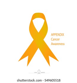 Appendix Cancer Awareness, Amber Yellow Color Ribbon On Solid White Background.