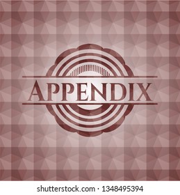 Appendix red emblem or badge with geometric pattern background. Seamless.