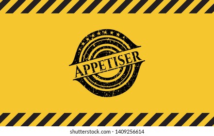 Appetiser inside warning sign, black grunge emblem. Vector Illustration. Detailed.