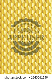 Appetiser shiny golden badge. Scales pattern. Vector Illustration. Detailed.