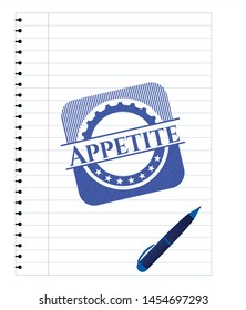 Appetite draw (pen strokes). Blue ink. Vector Illustration. Detailed.