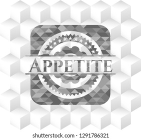Appetite grey emblem. Retro with geometric cube white background