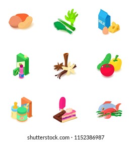 Appetite icons set. Isometric set of 9 appetite vector icons for web isolated on white background