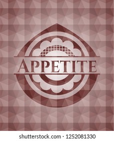 Appetite red seamless emblem or badge with abstract geometric pattern background.
