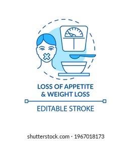 Appetite and weight loss concept icon. Liver disease symptom idea thin line illustration. Illness manifestation. Unrecognized cancer. Vector isolated outline RGB color drawing. Editable stroke