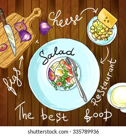 Appetizer and aperitive vector food illustration top view