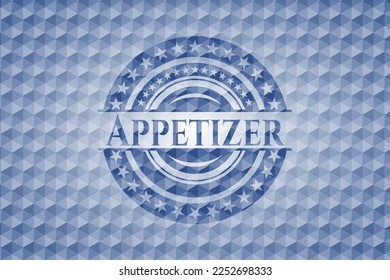 Insignia azul de aperitivo con fondo geométrico. Ilustración vectorial. Detallado. 