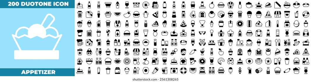 Appetizer Duotone Editable Icons set. Vector illustration in modern thin duotone style of appetizer icons: food, restaurant, meat, etc