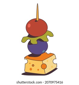 Appetizer food with cheese and tomato vector cartoon illustration isolated on a white background.