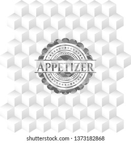Appetizer grey badge with geometric cube white background