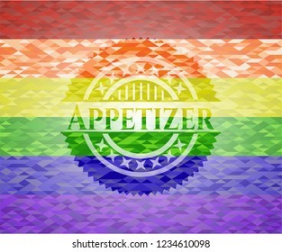 Appetizer on mosaic background with the colors of the LGBT flag