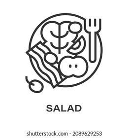 Appetizer salad vector icon. With bacon, egg, fruit and fresh vegetable. Good meal menu breakfast, lunch, dinner for healthy food concept. Illustration symbol in outline style, editable stroke.