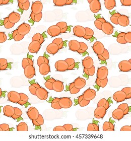 Appetizing apricot sketch style vector seamless pattern on white background. Background of hand drawn fresh ripe apricots for textile backdrop wrap cover web