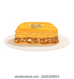Appetizing baklava piece with pistachio on white plate is waiting for you