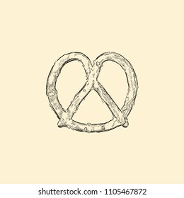 Appetizing Bavarian pretzel . Vector illustration in cartoon style. Hand draw sketch vector.
