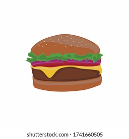 appetizing burger with cheese and cutlet on a white background