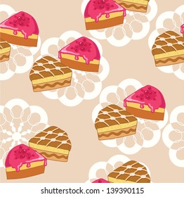 Appetizing cake and pie on the beige background