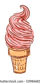 Appetizing Cake in a waffle cup, freehand drawing, doodle