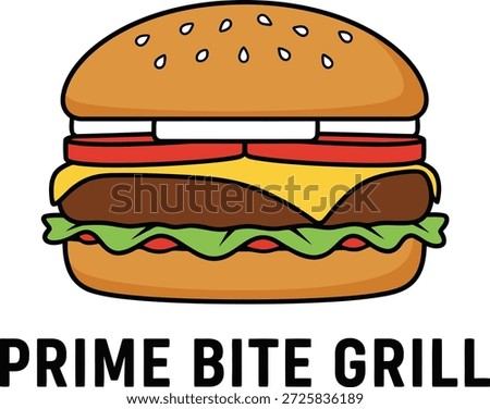 Appetizing cartoon illustration logo design for Prime Bite Grill restaurant vector illustration