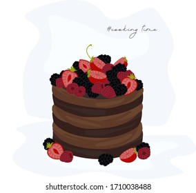 Appetitanter Schokoladenkuchen mit Beeren.  Modernes Logo für die Süßwaren.