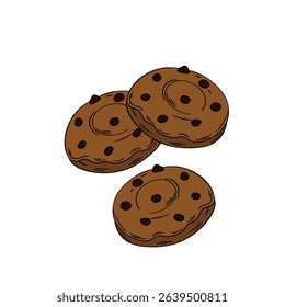Appetizing chocolate chip cookies sweet baked dessert confectionery. Outline food art pastry