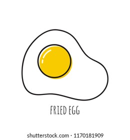 Appetizing cooked fried egg with white and yolk. Linear vector hand drawn icon.