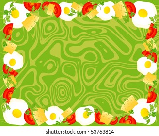 the appetizing delicious fried eggs and tomato, cheese