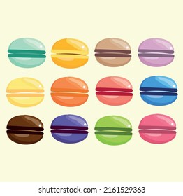 appetizing and delicious macaroons. various colors. sweets set