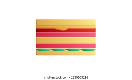 appetizing, delicious sandwich, vector illustration on a white background. double sandwich stuffed with meat, cheese and herbs. fast food for a quick bite.