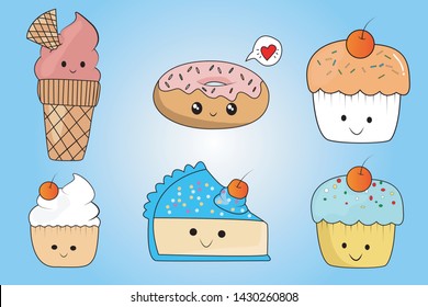 Appetizing desserts, cupcakes, ice cream and donuts