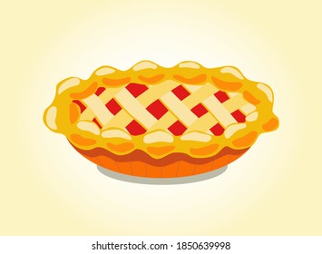 Appetizing Festive Pie with Filling, Element in Cartoon Style, Vector Food Illustration