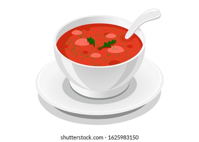 Appetizing flavor of a soup, symbol of sauce. Taste delicious tasty of food, fast meal at the fastfood, snack concept. Symbolic conceptual cartoon flat vector illustration.
