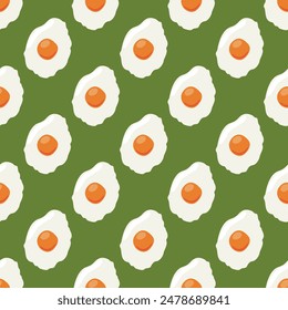 Appetizing fried eggs on a green background. Agriculture. Healthy food. Vector illustration